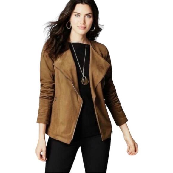 J.Jill Brown Faux Suede Moto Jacket Sz.2X - Picture 2 of 10